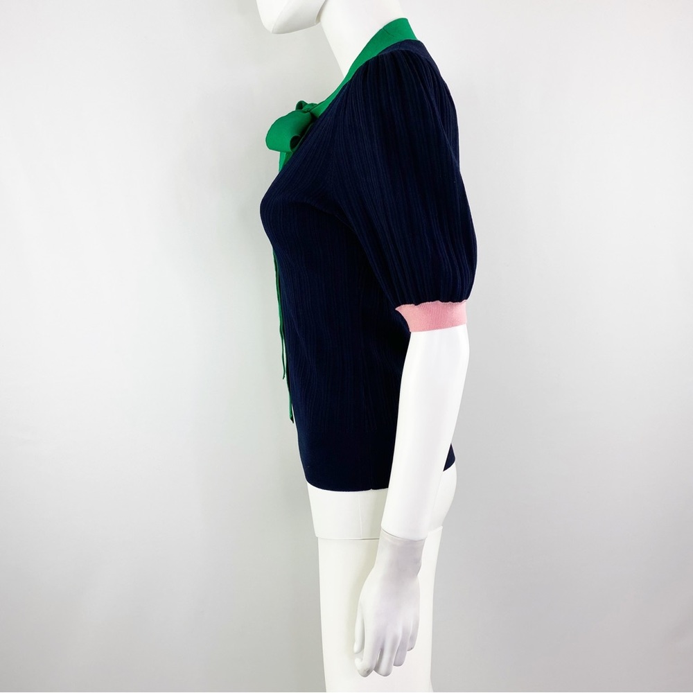 NEW Kate Spade Size S Navy Color Block Bow Neck Short Sleeve Sweater Top - Picture 6 of 11